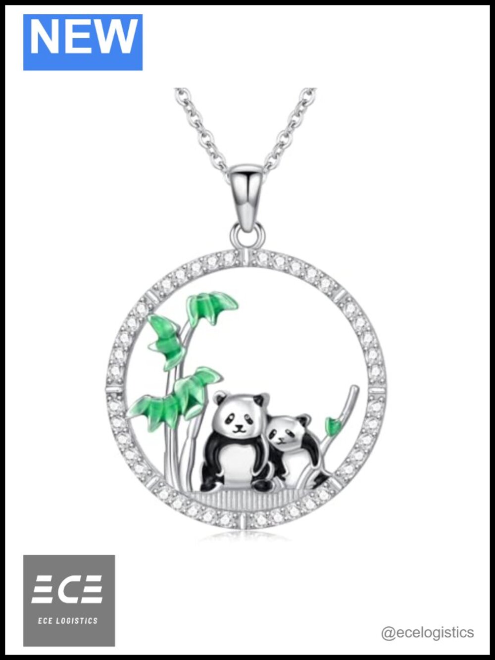 925 Sterling Silver Panda Bamboo Pendant Necklace Cute Animal Jewelry Gift for